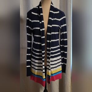 ​Lilly Pulitzer Navy Striped Colorblock Open Front Cardigan 33619 Cotton - L